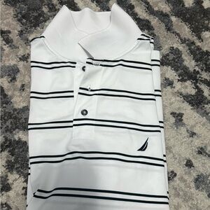 Nautica White and Black Striped Polo Shirt